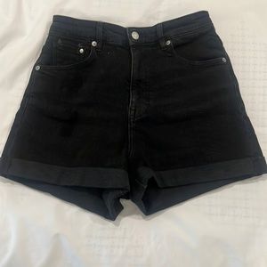 High waisted black denim shorts